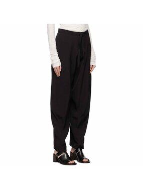 BITE Studios Black Belted Loose-Fit Tapered Trousers Pants Viscose Sz 6